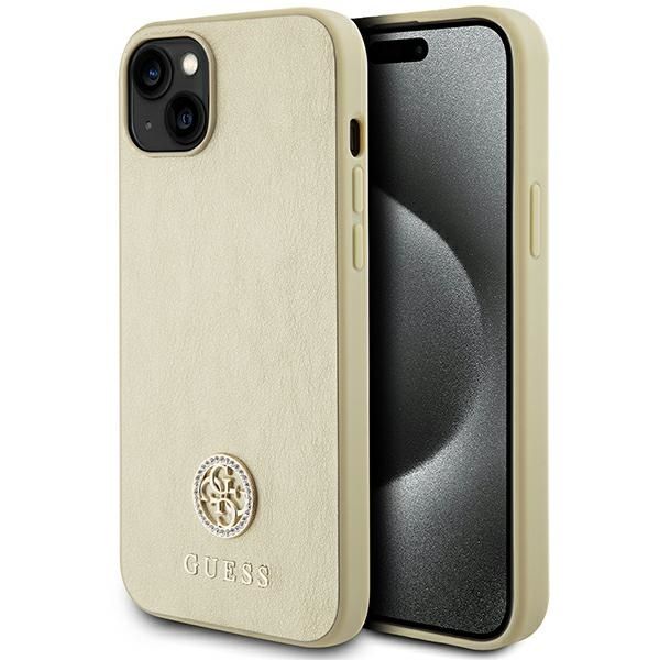GUESS tok IPHONE 13 / 14 / 15 GUHCP15SPS4DGPD (Bőr 4G Fém Logó Strassz) arany