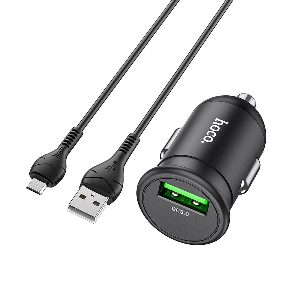 HOCO autós töltő USB QC3.0 18W + Micro kábel Mighty Z43 fekete