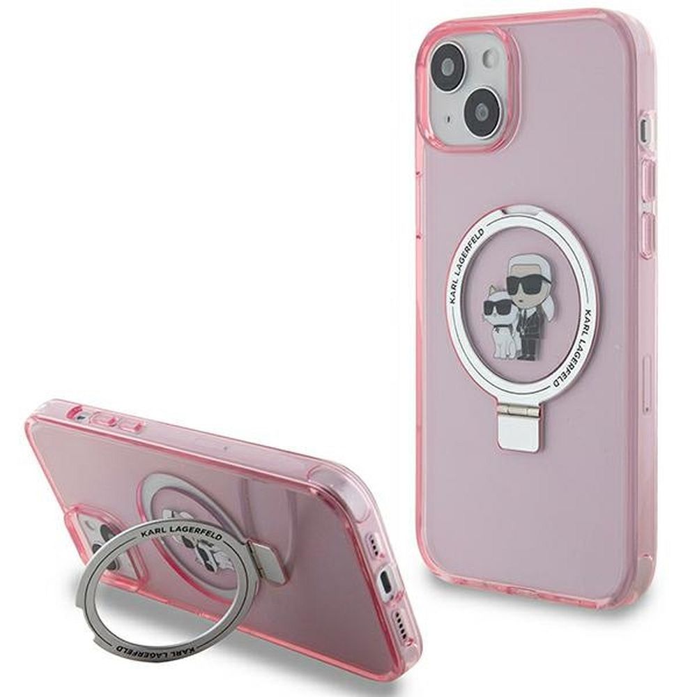 KARL LAGERFELD tok IPHONE 15 Plus-hoz, MagSafe kompatibilis KLHMP15MHMRSKCP (Ringstand KC) rózsaszín