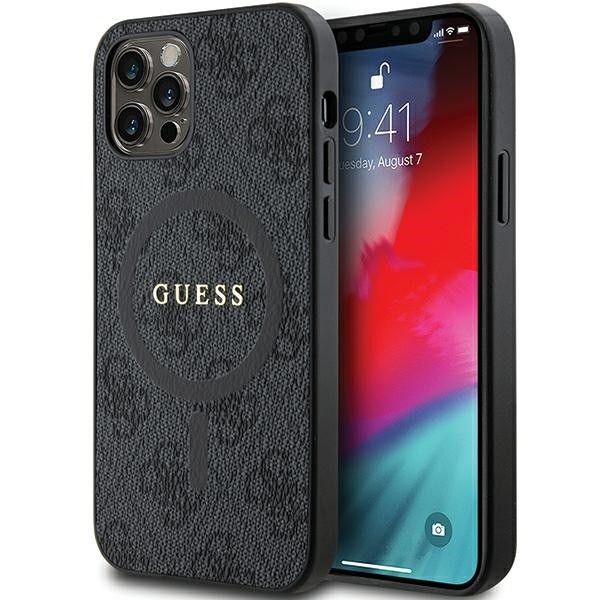 GUESS tok iPhone 12 / 12 Pro-hoz, MagSafe kompatibilis GUHMP12MG4GFRK (4G Ring klasszikus logó) fekete