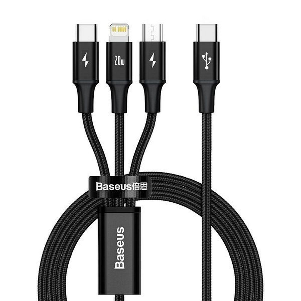 BASEUS 3in1 kábel Typ C Micro USB / Lightning / Type C 20W CAMLT-SC01 1,5 m fekete