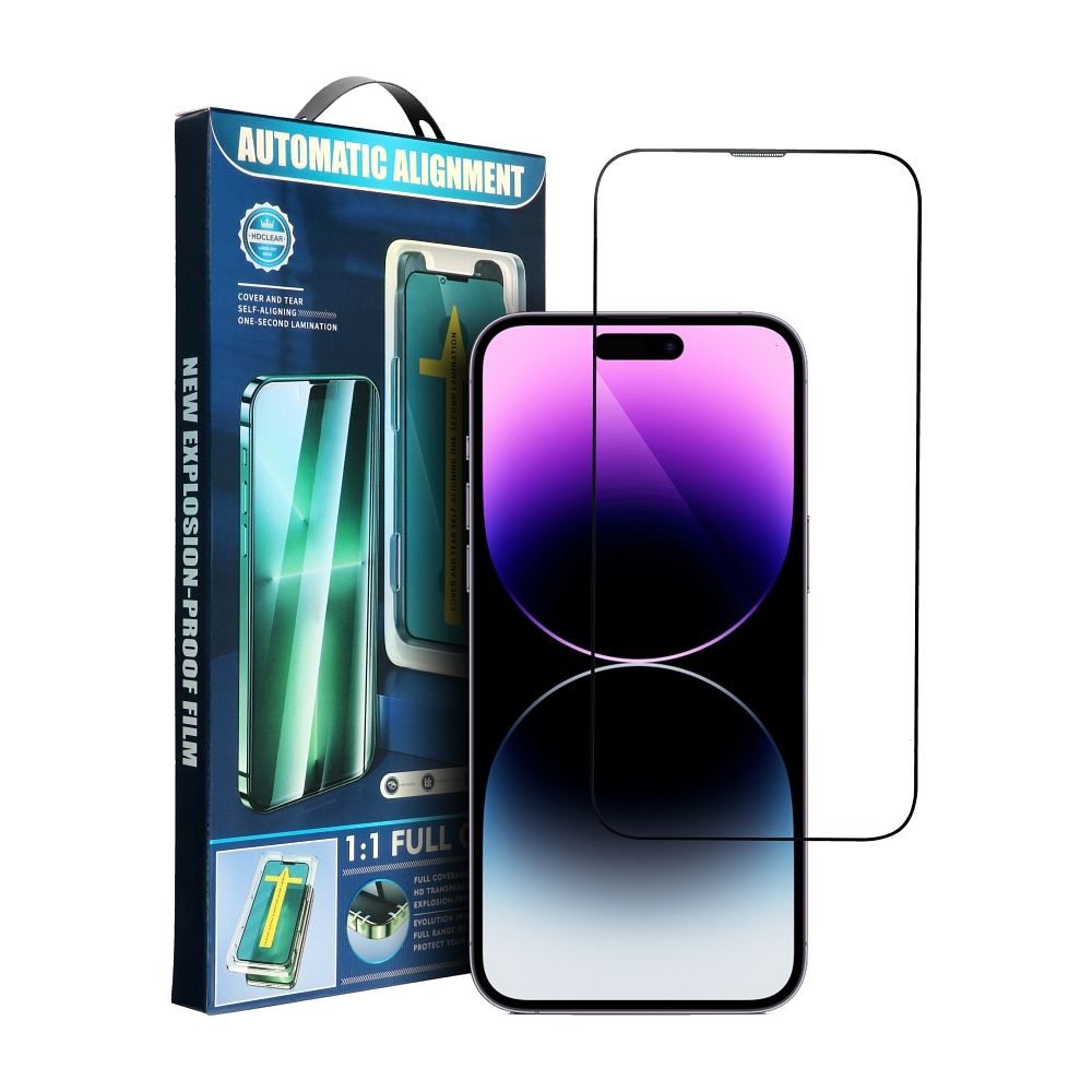 5D Teljes Ragadós Edzett Üveg iPhone 16 Pro Max fekete + applikátor