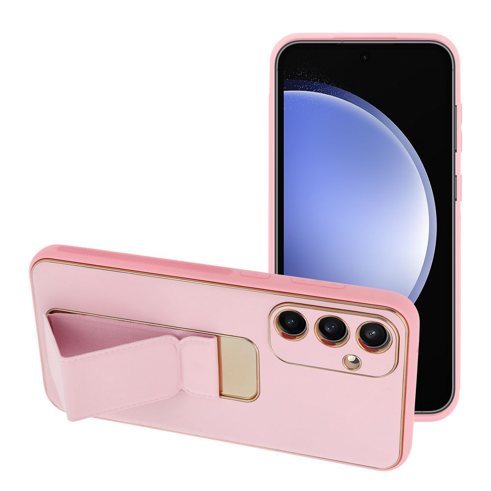BŐR TOK KICKSTAND SAMSUNG S24 FE-hez rózsaszín