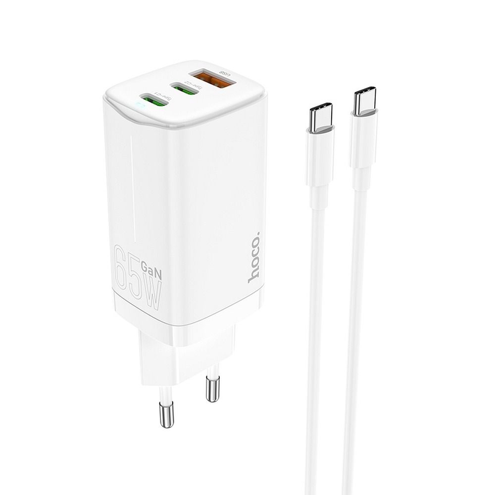 HOCO GaN USB töltő + 2x Type C 65W Gyors Töltés N16 fehér