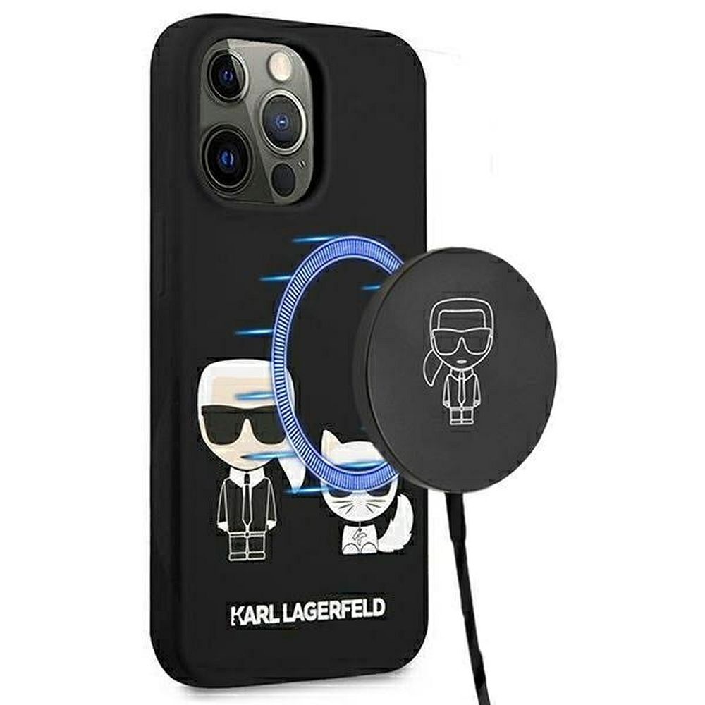 Eredeti ház KARL LAGERFELD KLHMP13XSSK iPhone 13 PRO MAX-hoz (Karl és Choupette + MAG / fekete)