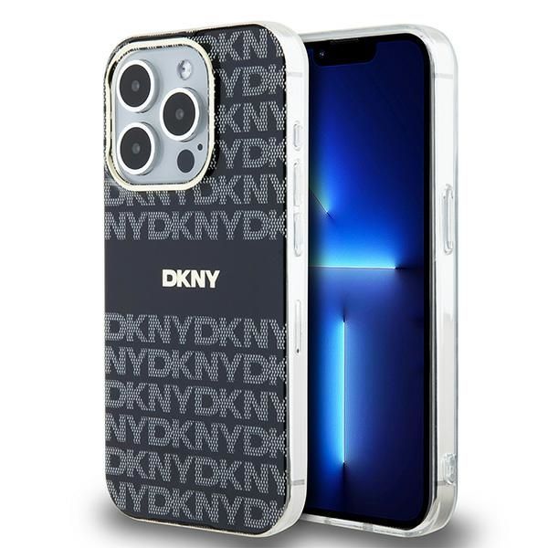 DKNY tok IPHONE 15 Pro-hoz, MagSafe kompatibilis DKHMP15LHRHSEK (DKNY HC MagSafe PC TPU Ismétlődő Textúra Mintával és Csíkkal) fekete