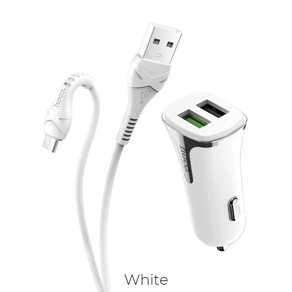 HOCO car charger Universe double port QC3.0 with cable Micro Z31 white