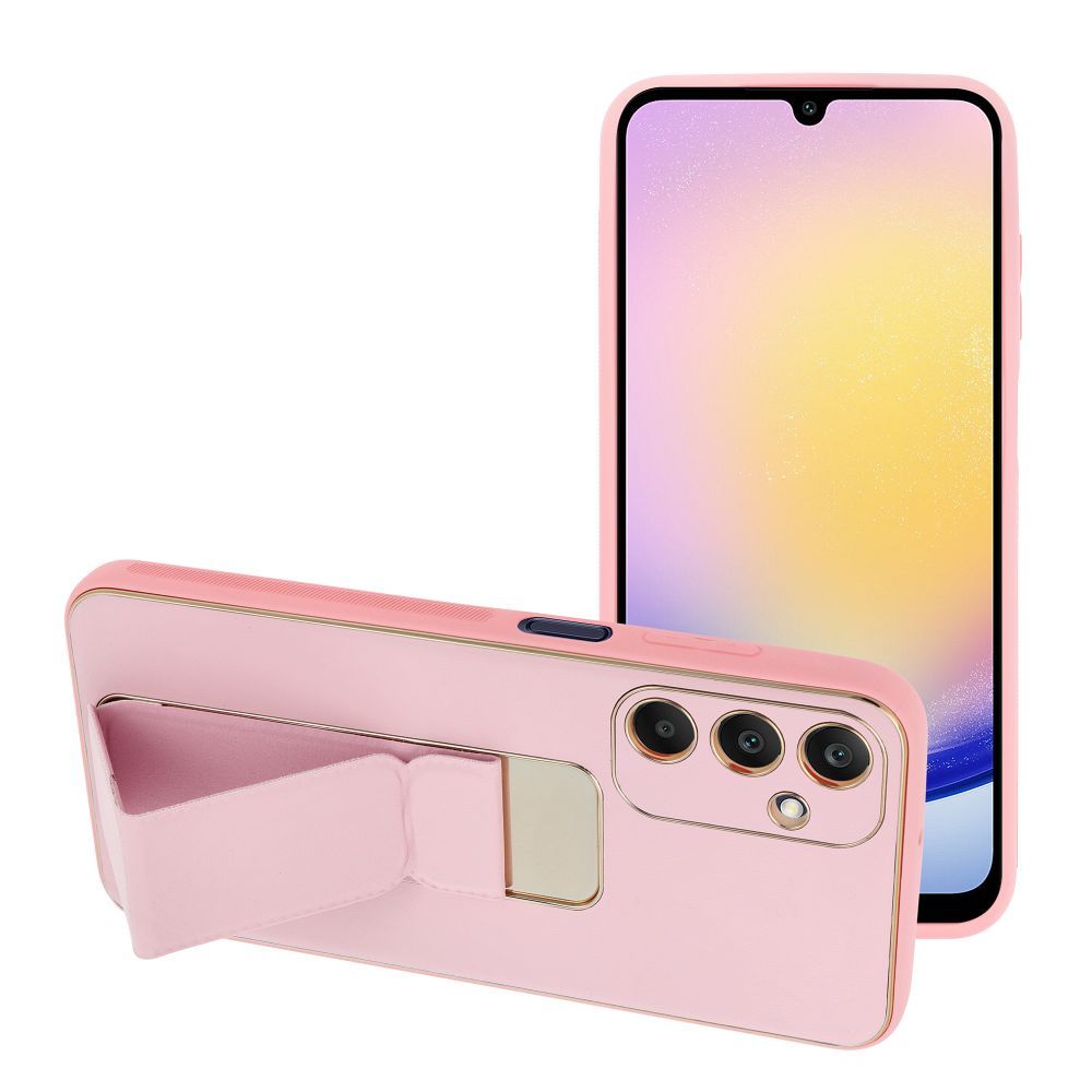 BŐR TOK KICKSTAND SAMSUNG A25 5G-hez rózsaszín