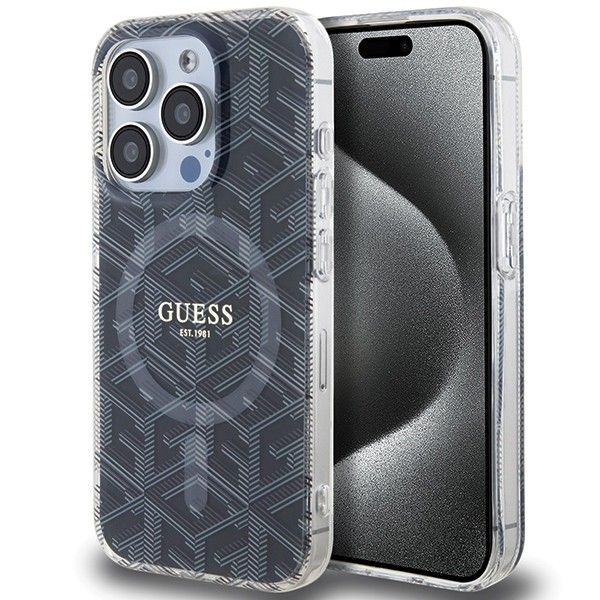 GUESS case for IPHONE 15 Pro compatible with MagSafe GUHMP15LHGCUSTGK (IML GCUBE) black
