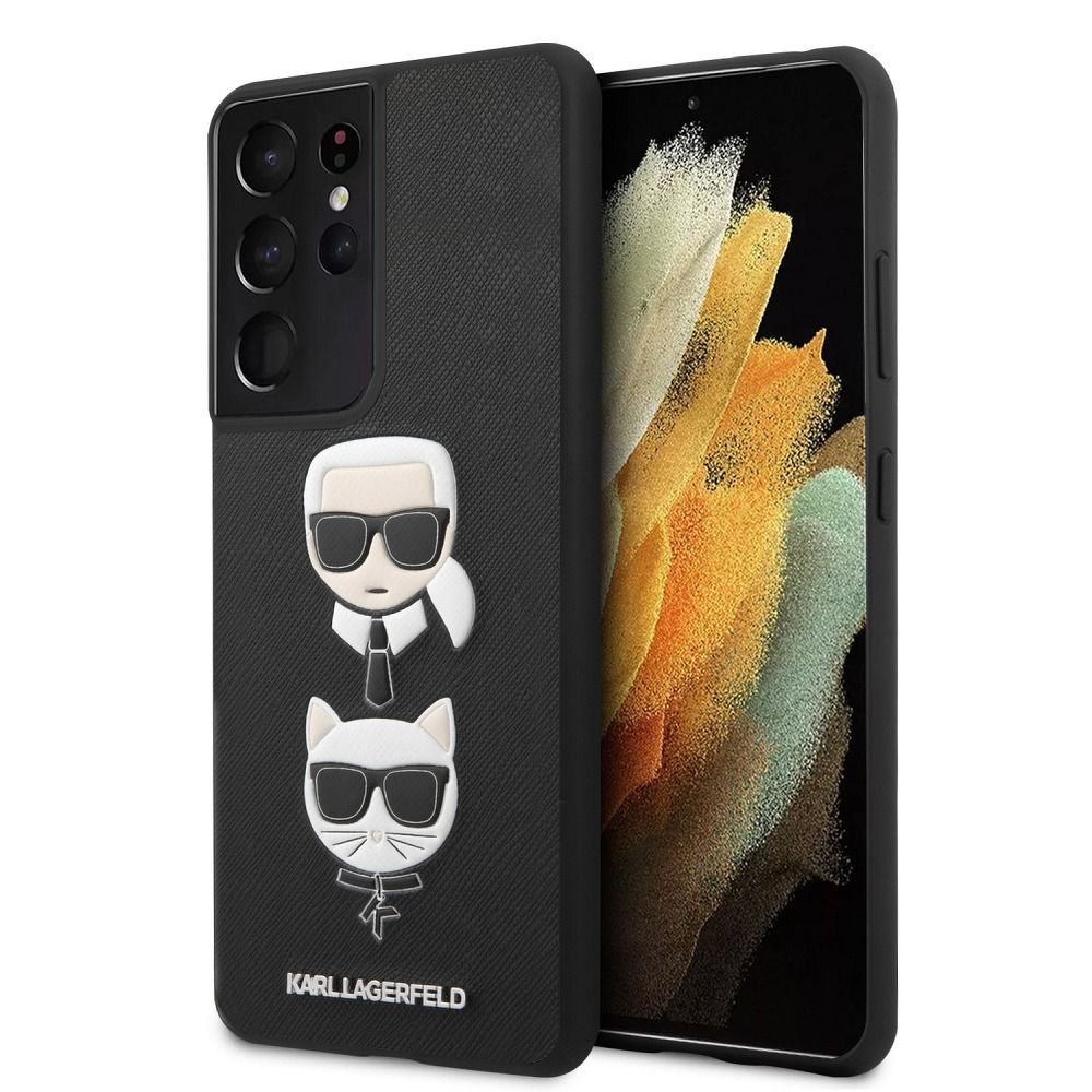 KARL LAGERFELD tok SAMSUNG S21 Ultra KLHCS21MSAKICKCBK (Saffiano Ikonik Karl és Choupette Head) fekete