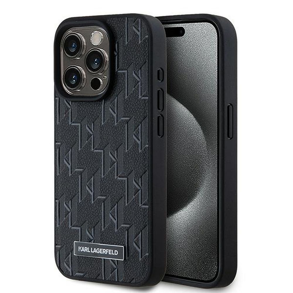 KARL LAGERFELD tok IPHONE 15 Pro Max-hoz, MagSafe kompatibilis KLHMP15XPKHPORPK (PU Hot Stamp KL) fekete