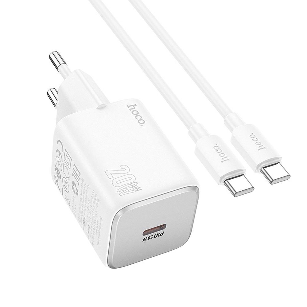 HOCO falcharger Type C + Type C – Type C kábel QC PD 20W N40 fehér
