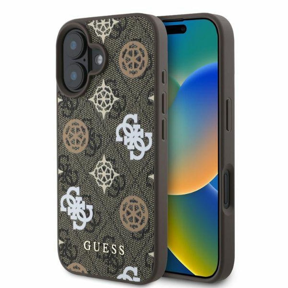 GUESS tok IPHONE 16-hoz, MagSafe kompatibilis GUHMP16SP4PWPW (PU Peony 4G háttérrel) barna