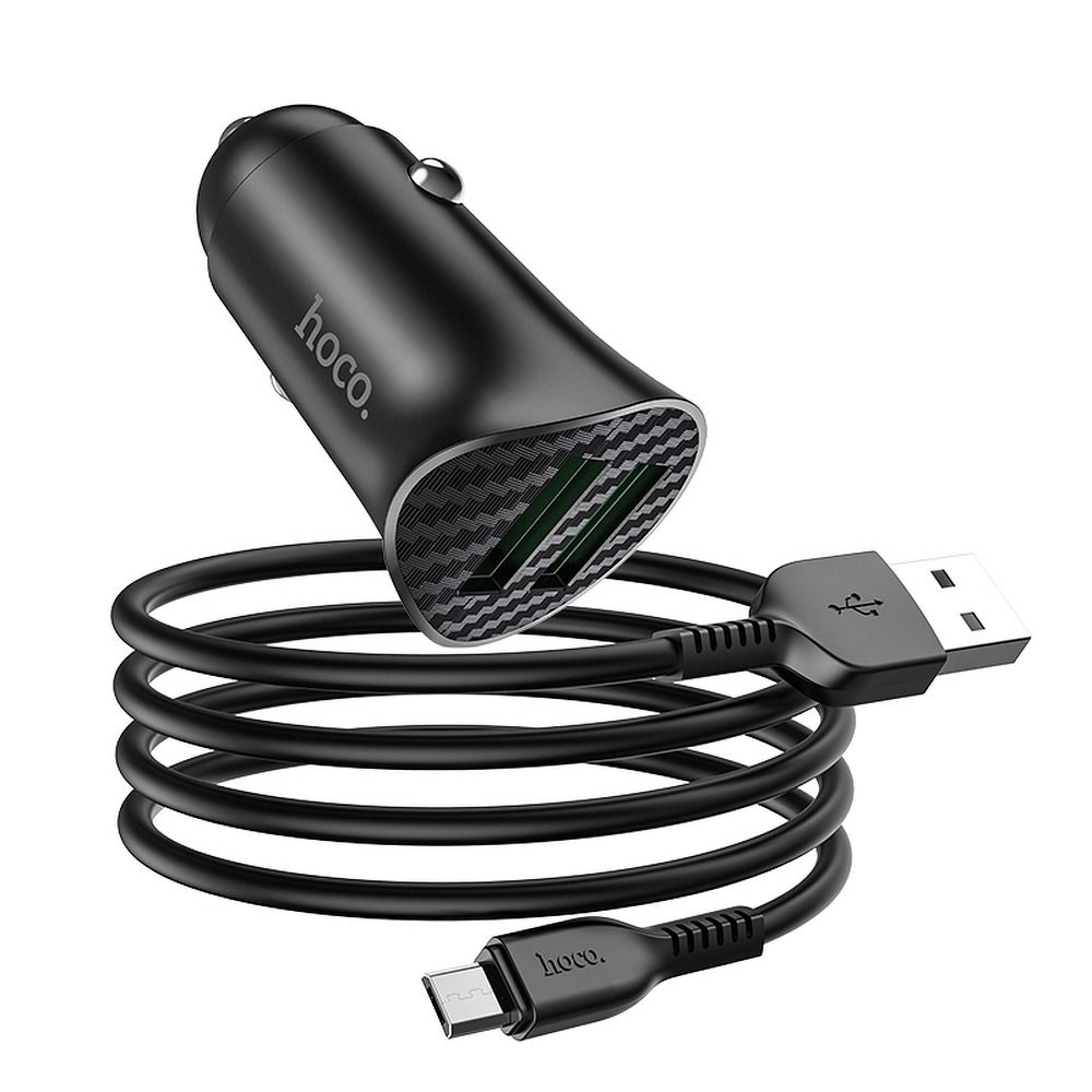 HOCO autós töltő 2 x USB A + USB A – Micro USB kábel QC3.0 18W Z39 fekete