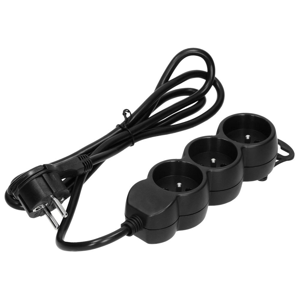 Hosszabbító 3x2P+Z, 1.5m, 3×1,5, fekete (ES-4/W/1,5)