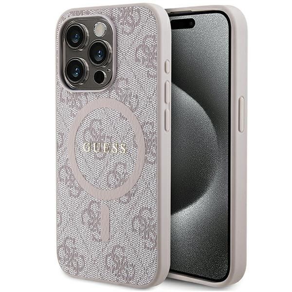 GUESS tok IPHONE 15 Pro-hoz, MagSafe kompatibilis GUHMP15LG4GFRP (4G Ring klasszikus logó) rózsaszín