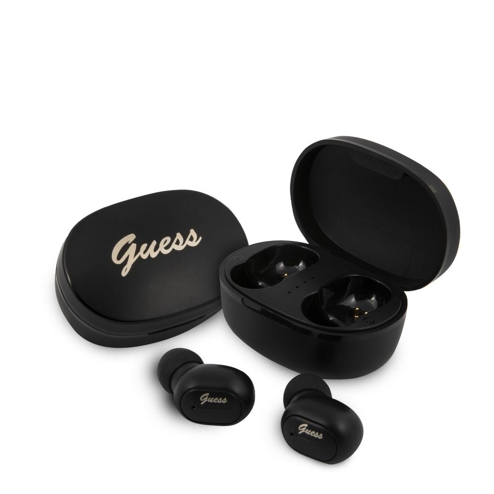 Bluetooth Fülhallgató Stereo TWS GUESS V5.0 4ÓRA ZENEIDŐ Dokkállomással, Fekete (GUTWST30BK)