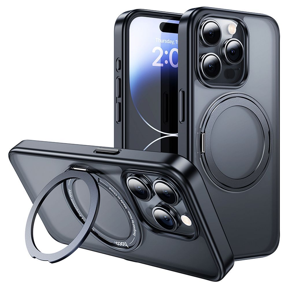HOCO AS1 tok forgatható gyűrűvel, MagSafe kompatibilis IPHONE 15 PRO-hoz, fekete