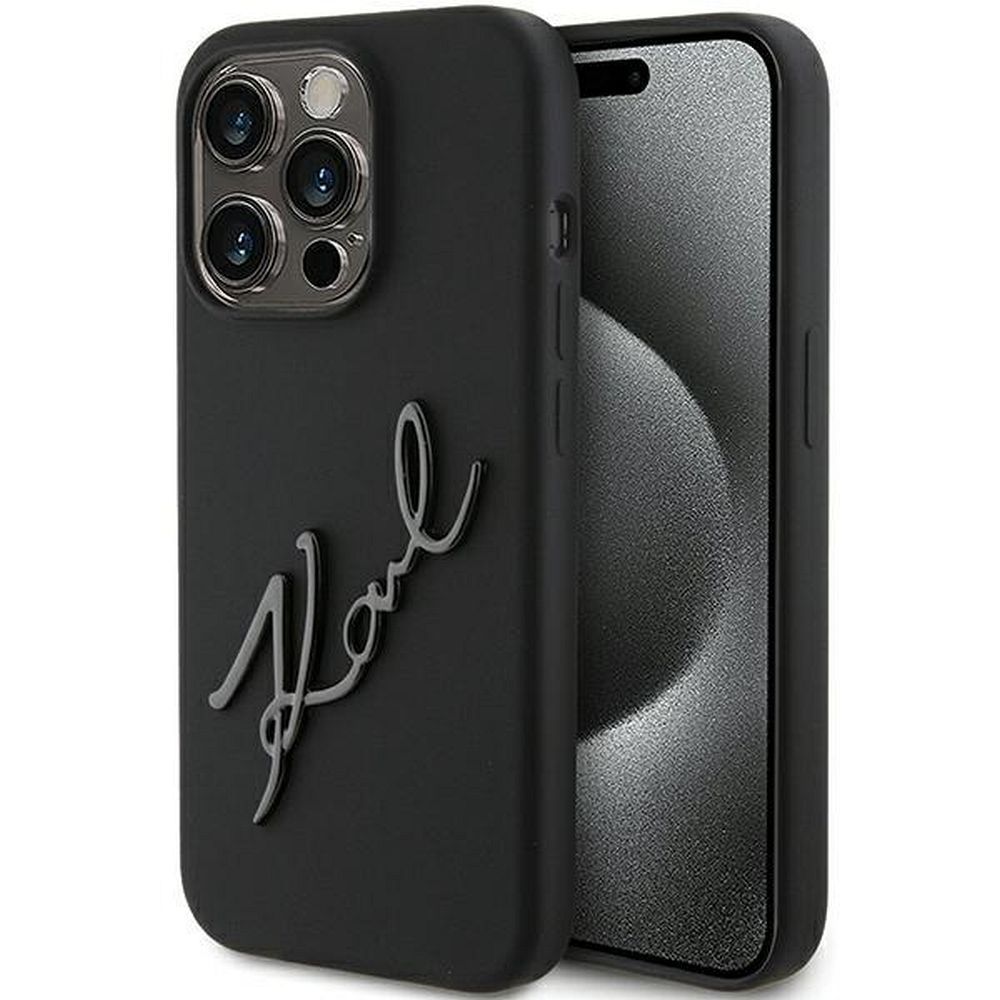 KARL LAGERFELD tok IPHONE 15 Pro KLHCP15LSKSBMCK (Szilikon Karl Script Logo) fekete