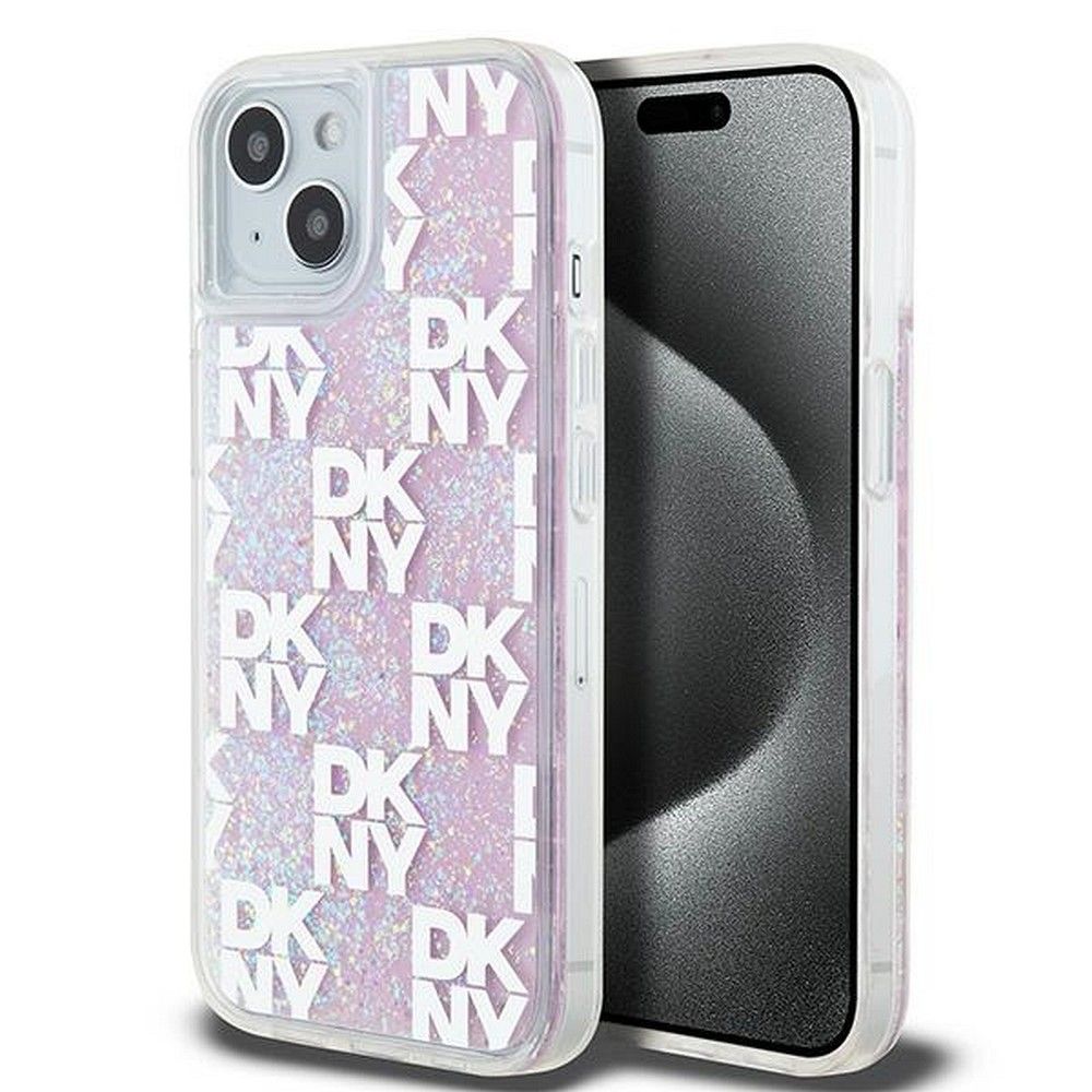 DKNY tok IPHONE 15 DKHCP15SLCPEPP (DKNY HC Liquid Glitters W/Checkered Pattern) rózsaszín