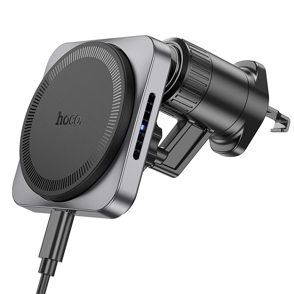 HOCO autós tartó vezeték nélküli töltéssel légbeömlőhöz, MagSafe kompatibilis, 15W HW15 fekete fém szürke