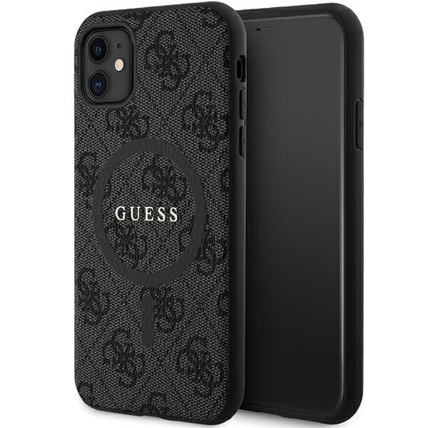 GUESS tok IPHONE 11-hez, MagSafe kompatibilis GUHMN61G4GFRK (4G Ring klasszikus logó) fekete