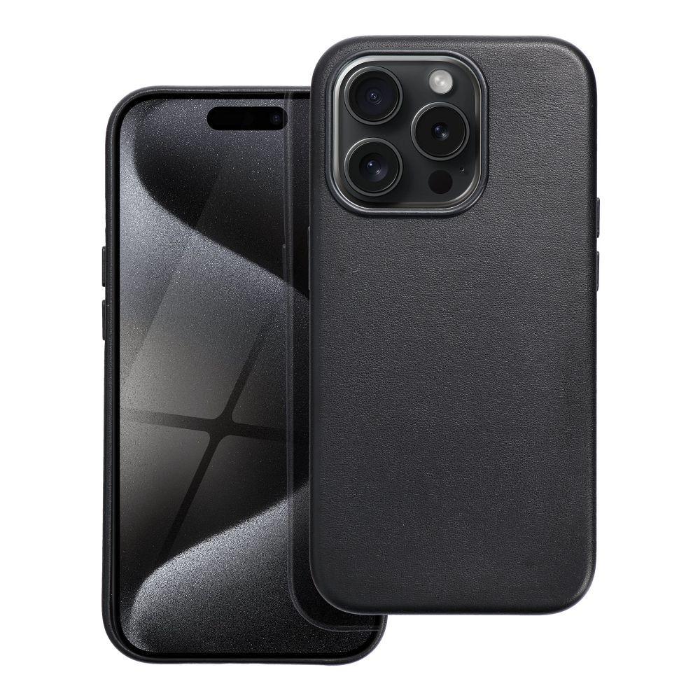 LEATHER MAG COVER tok IPHONE 15 Pro fekete