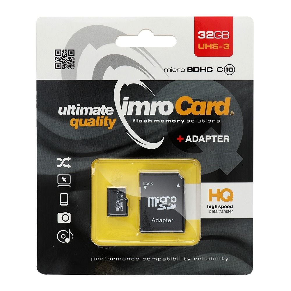 IMRO microSD memória kártya 32GB 100MB/s osztály 10 UHS 3 SD adapterrel