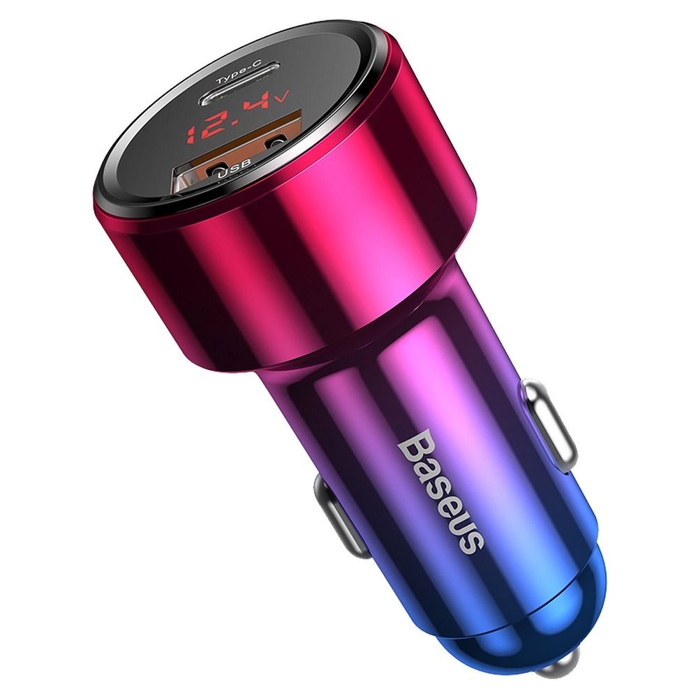 BASEUS autós töltő USB A + Type C digitális kijelzővel PD3.0 QC4.0 3A 45W CCMLC20C-09 piros