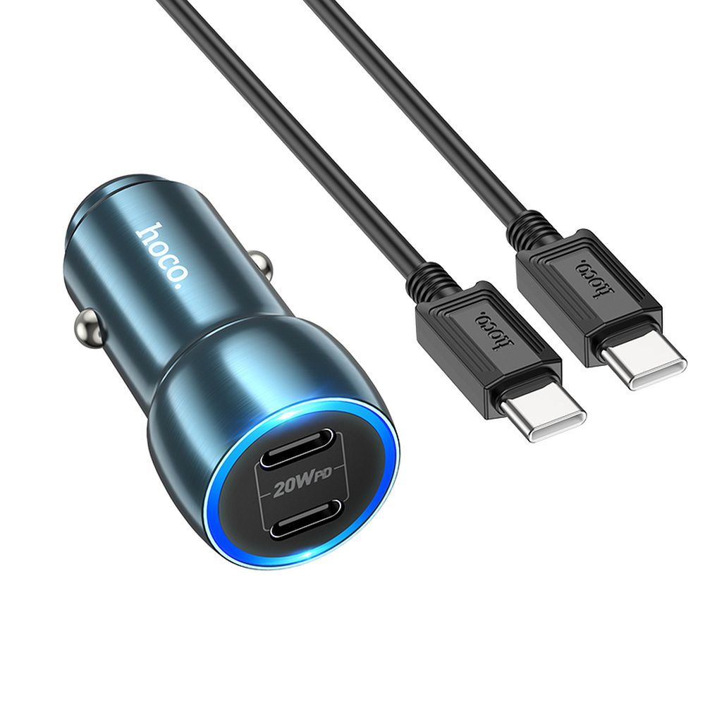 HOCO autós töltő 2 x Type C + Type C – Type C kábel PD QC3.0 3A 40W Z48 zafírkék