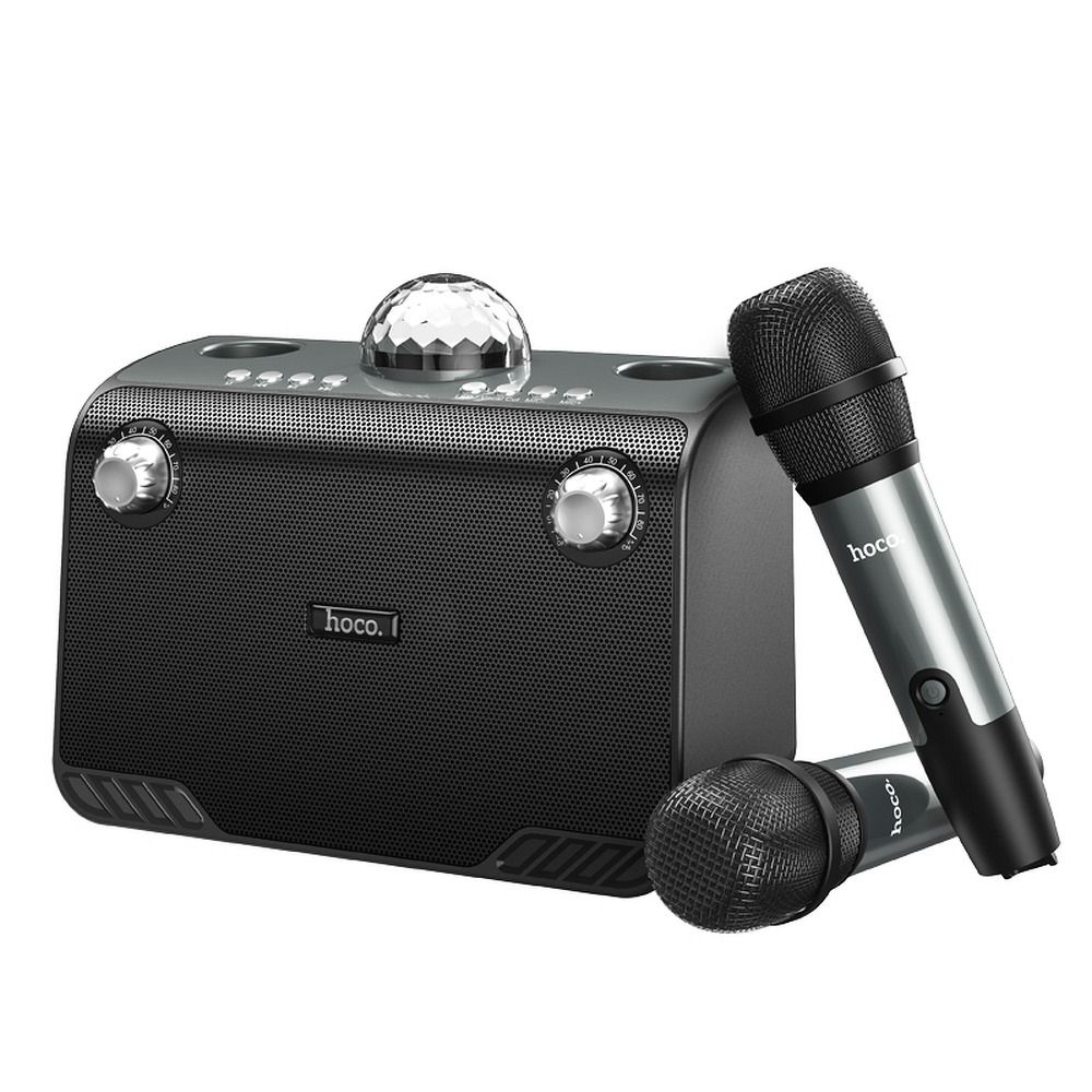 HOCO wireless speaker bluetooth + 2 x wireless microphones + disco light BS41 Plus black