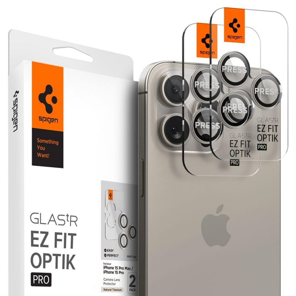 SPIGEN OPTIK.TR ”EZ FIT” Kamera Védő 2-db IPHONE 14 PRO / PRO MAX / 15 PRO / PRO MAX természetes titán