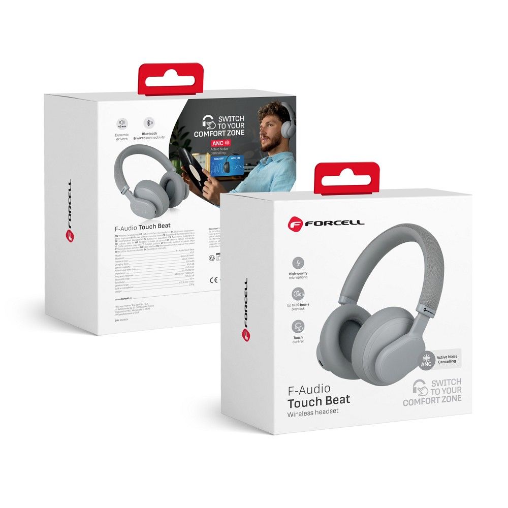 FORCELL F-AUDIO vezeték nélküli fejhallgató ANC Touch Beat szürke