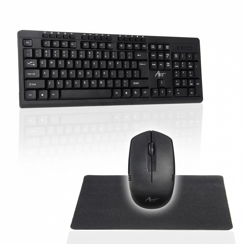 ART wireless computer set keyboard QWERTY + mouse  + mousepad 2,4G AK-48A black