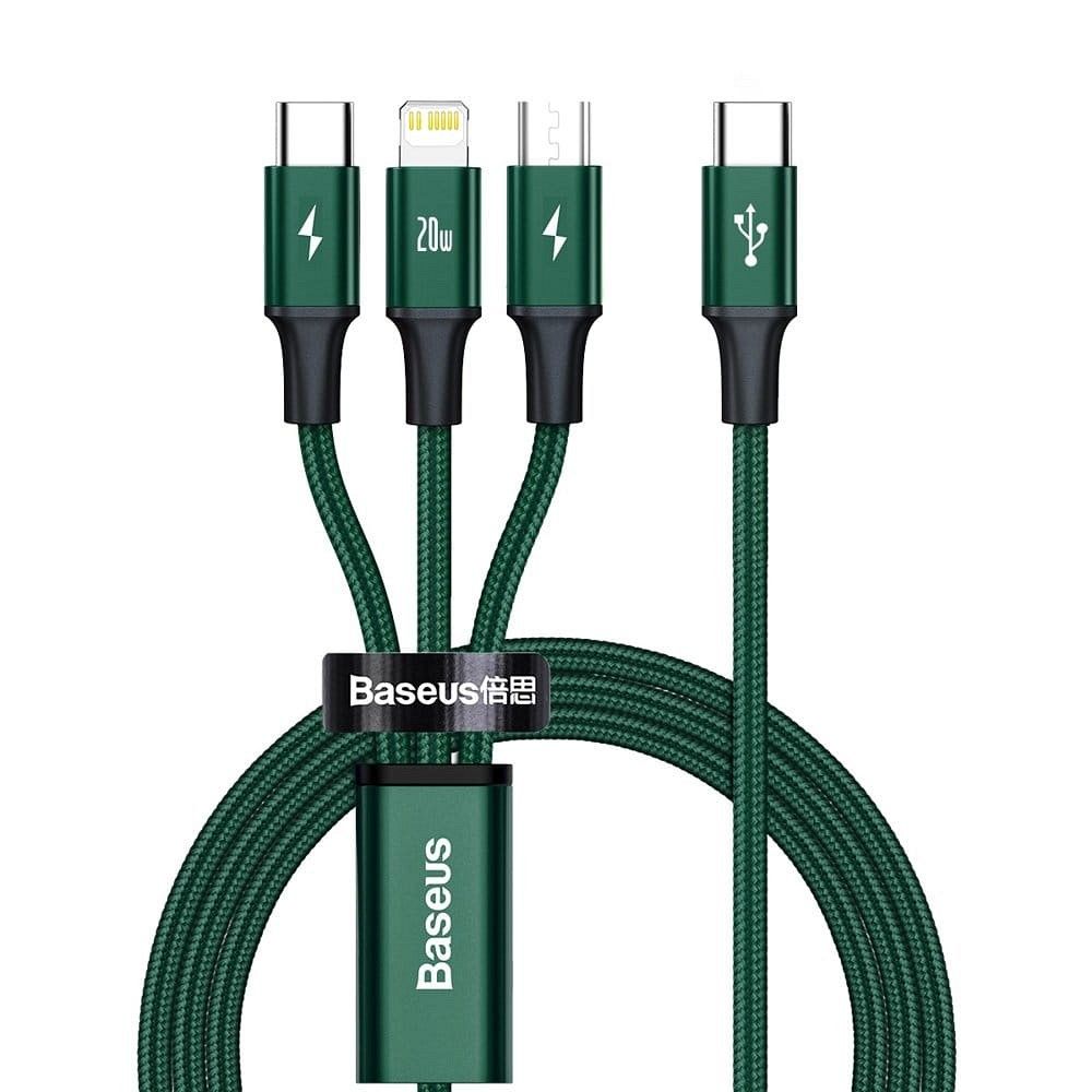 BASEUS 3in1 Type C – Micro USB / Lightning / Type C PD 20W kábel CAMLT-SC06 1,5 m zöld