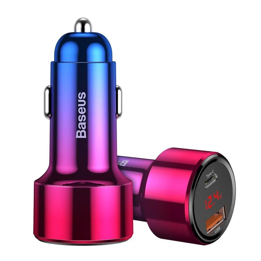 BASEUS car charger MAGIC SERIES LCD Typ C + Power Delivery + USB QC 45W blue CCMLC20C-09
