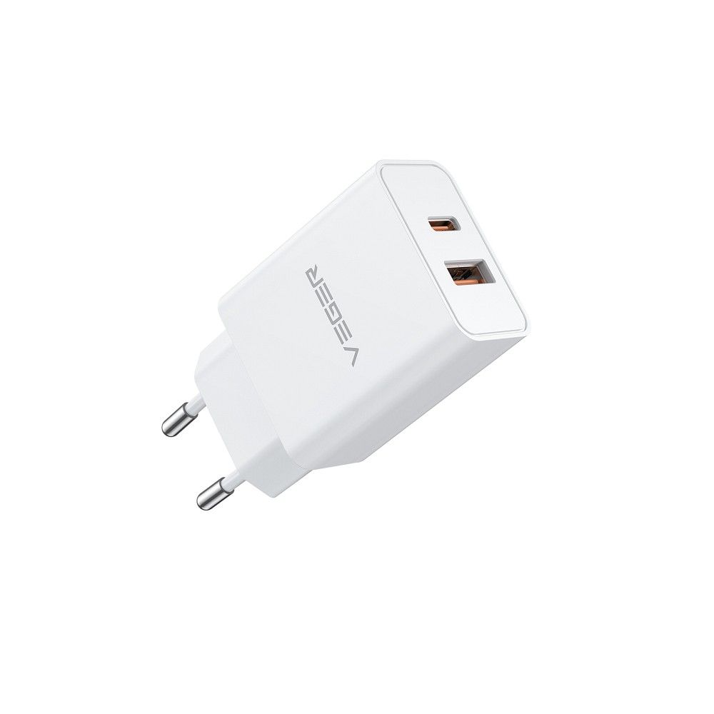 VEGER utazó töltő USB A + Type C PD QC3.0 3A 30W VLS302U fehér