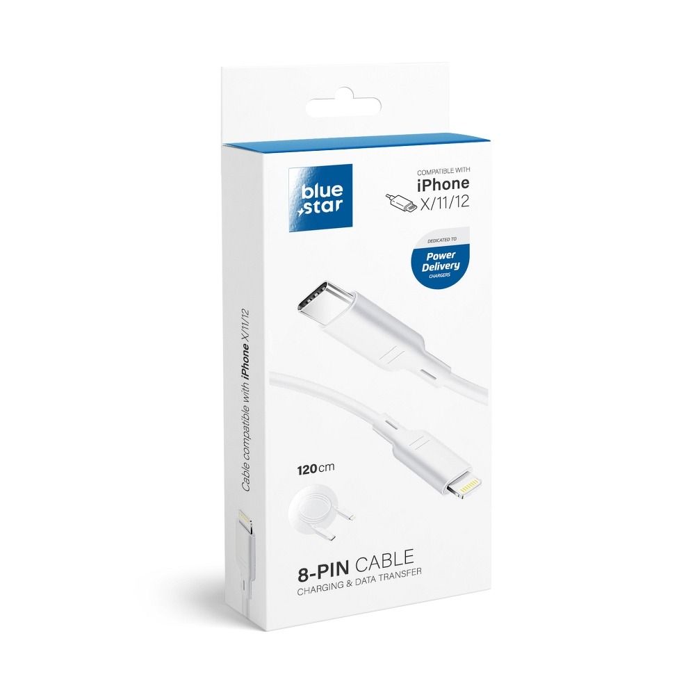 BLUE STAR Type C – Lightning PD kábel 1,2 m fehér