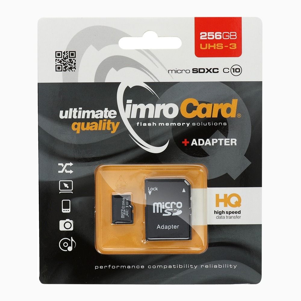 IMRO microSD memória kártya 256GB 100MB/s class 10 UHS 3 SD adapterrel