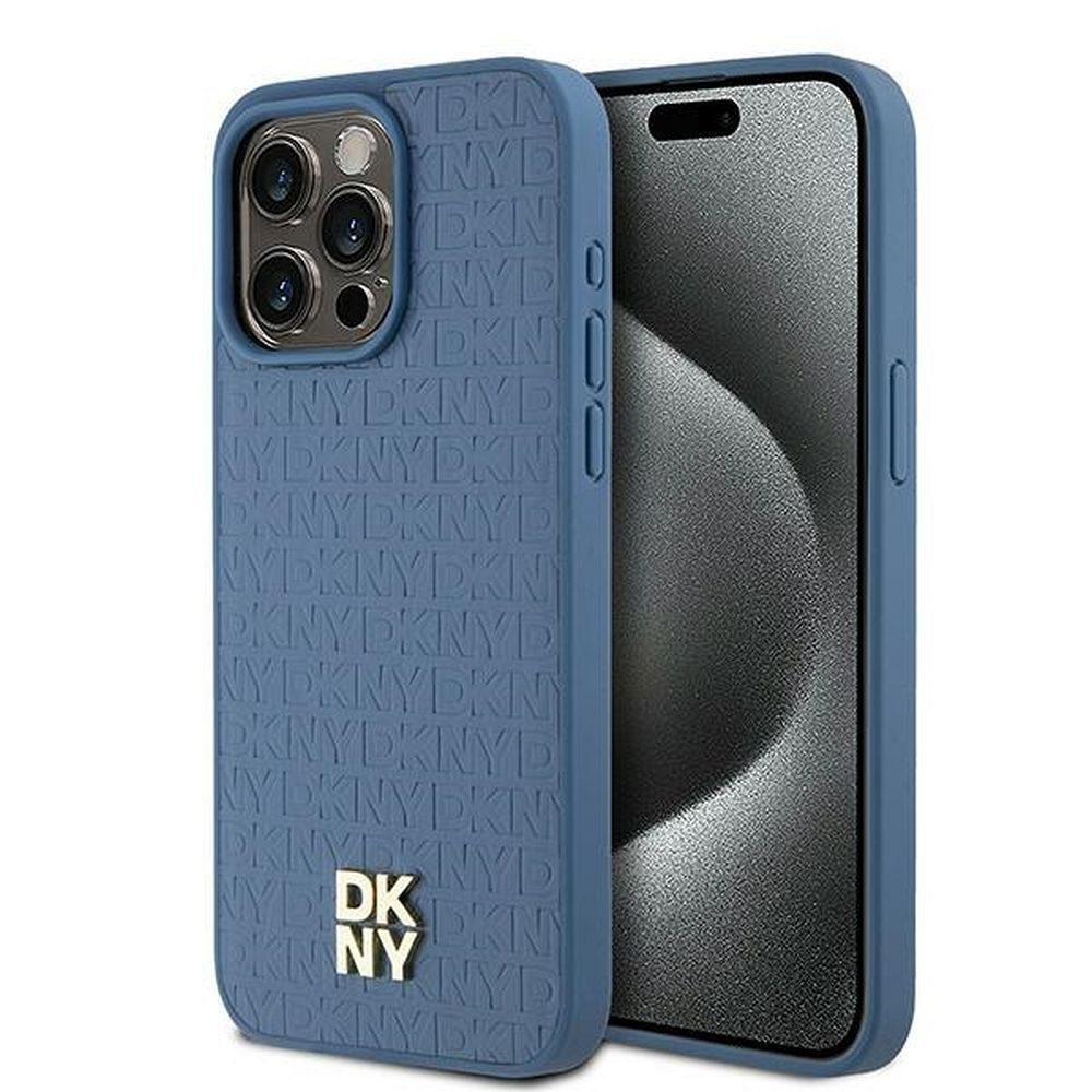 DKNY tok IPHONE 15 Pro Max-hoz, MagSafe kompatibilis DKHMP15XPSHRPSB (DKNY HC MagSafe PU ismétlődő minta W/Stack logó) kék