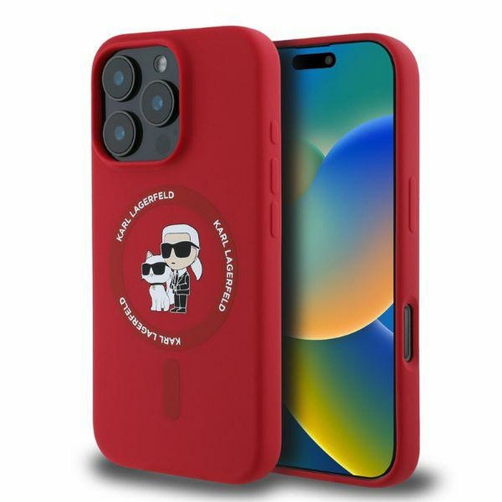 KARL LAGERFELD tok IPHONE 16 Pro Max-hoz, MagSafe kompatibilis KLHMP16XSCMKCRHR (Silicone KC Body Ring) piros
