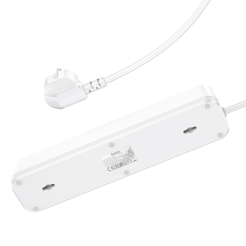 HOCO Power Strip 4 bites hosszabbító kábel aljzat + 2 x USB QC3.0 18W + Type-C PD 20W Aura NS1 fehér
