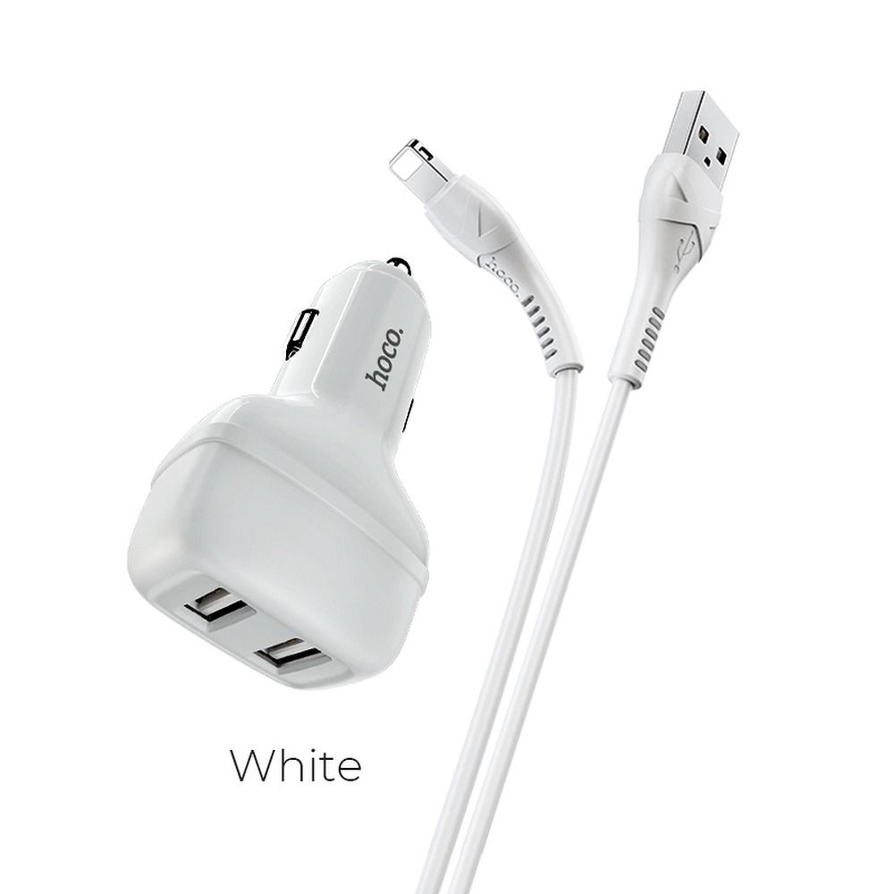 HOCO łcar charger 2xUSB + cable for Apple Lightning 8-pin 2,4A Leader Z36 white