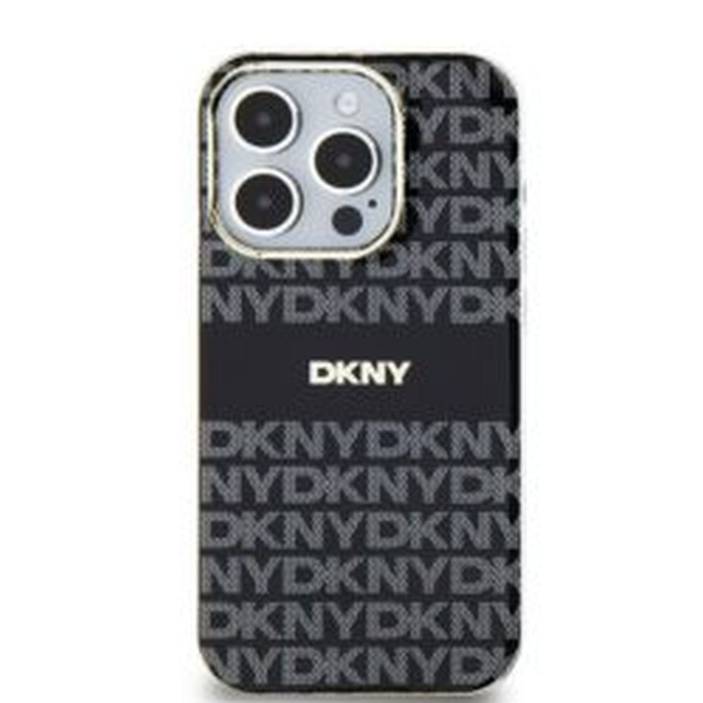 DKNY tok IPHONE 14-hez, MagSafe kompatibilis DKHMP14SHRHSEK (DKNY HC MagSafe PC TPU Ismétlődő Textúra Minta Csíkkal) fekete