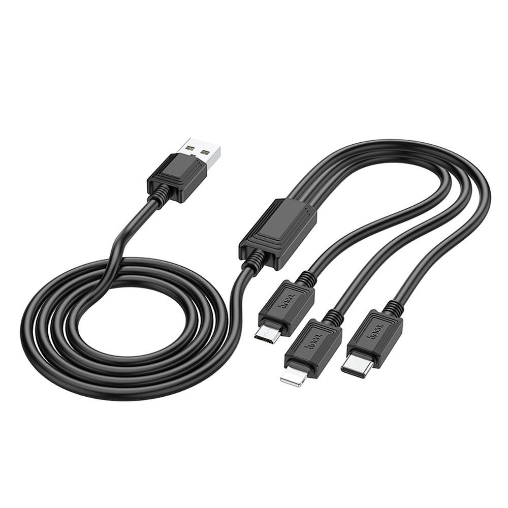 HOCO 3in1 USB A – Lightning / Micro USB / Type C 2A X76 1 m fekete kábel