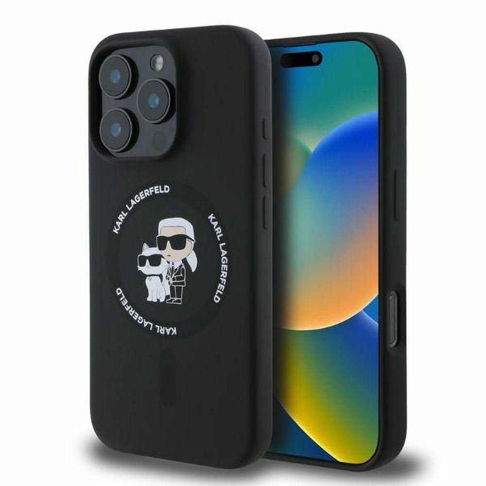 KARL LAGERFELD tok IPHONE 16 Pro-hoz, MagSafe kompatibilis KLHMP16LSCMKCRHK (Silicone KC Body Ring) fekete