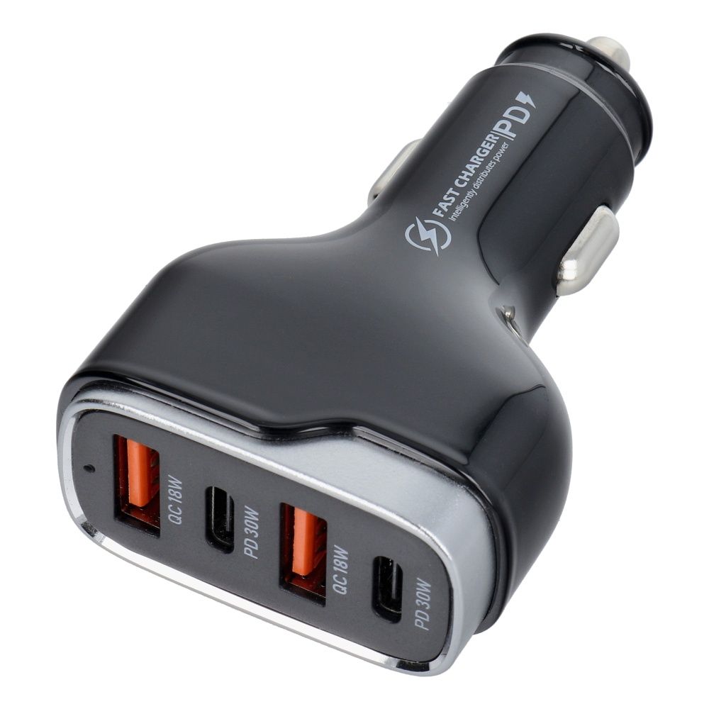 Autós töltő 2 x USB A + 2 x Type C PD QC3.0 6A 66W CC53-2A2C fekete