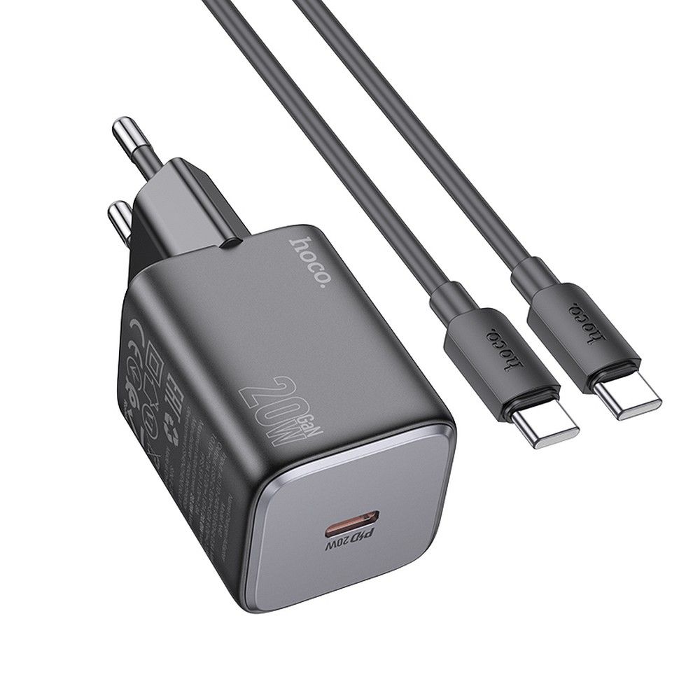 HOCO fali töltő Type C + Type C – Type C kábel QC PD 20W N40 fekete