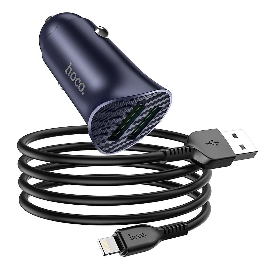 HOCO autós töltő 2 x USB QC3.0 18W + kábel iPhone Lightning 8-tűs Farsighted Z39 kék
