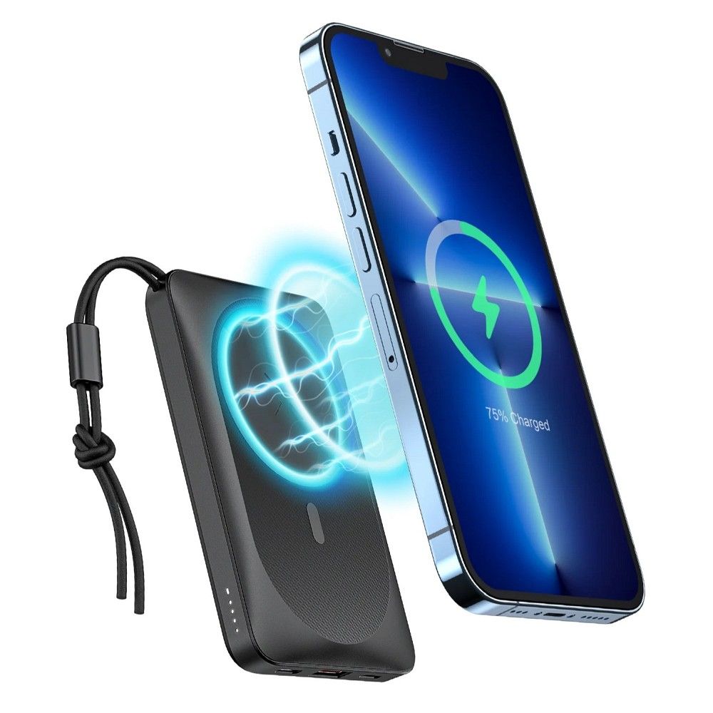 VEGER powerbank 10 000 mAh indukciós töltéssel, MagSafe, PD QC3.0 2A 20W MagOn (VP1151 / W1151) fekete